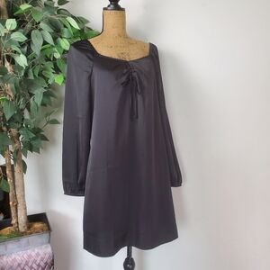 AND NOW THIS Ruched Peasant Dress Black Medium